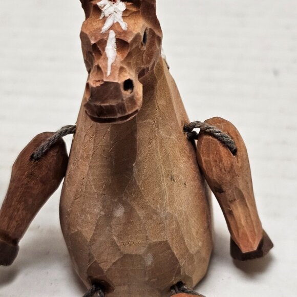 Vintage Folk Art Animal Horse Shelf Sitter Pull String Puppet Ornament Wood - Picture 8 of 10